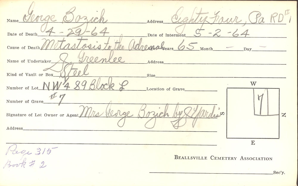 George Bozich burial card
